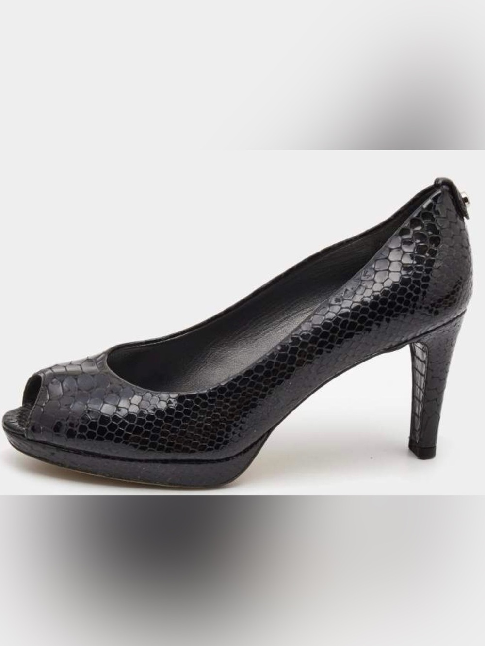 STUART WEITZMAN Peep Toe Black Leather Plainfield Platform Snake Print Size 9.5